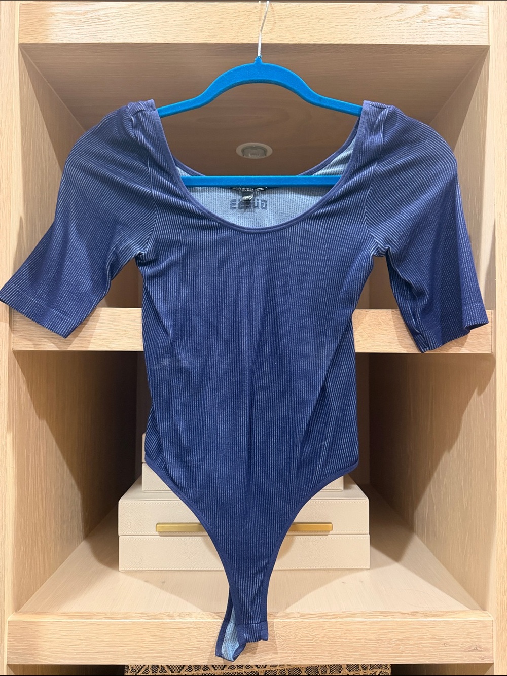 Guess Navy Ribbed Scoop-Neck Bodysuit